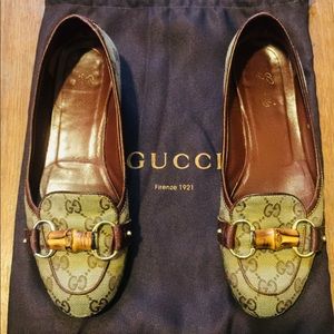 Authentic Gucci Brown Monogram GG Logo Loafers